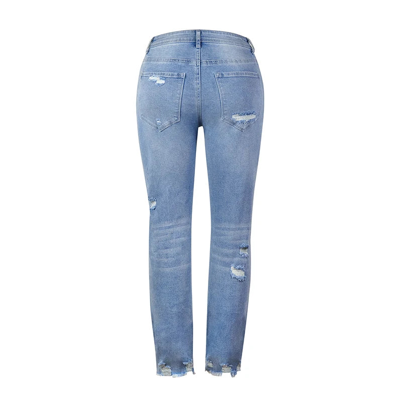 Stretch Women's Jeans 2025 & 2026 Trend Blue Hight Waist Ripped Casual Fashion Streetwear Denim Pencil Pants