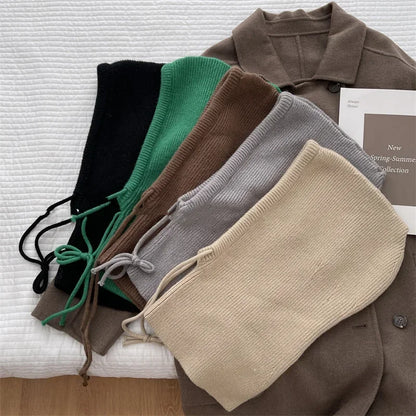 Knitted Hooded Caps Winter Balaclava Hats Women Korean Style Outdoor Warmer Drawstring Hats One-piece Neck Collar Beanies Cap