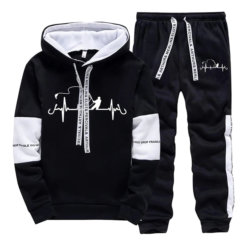 Mens Tracksuit Print Casual Sweatshirts Sportswear Outdoors Sports Jogging Mens Clothing High Quality Single Piece Hoodie Pants