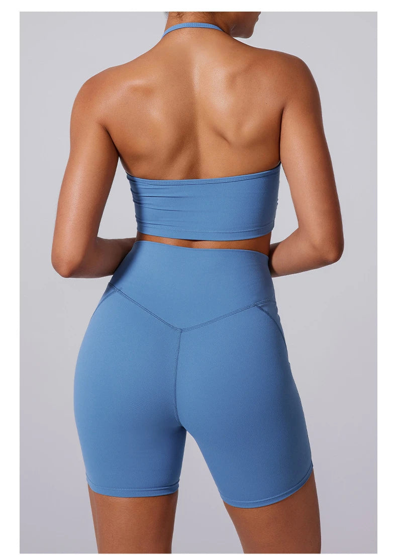 2 Pieces Wrap Front Gym Fitness Suit Women Long Sleeve Legging Workout Yoga Set Sports Bra Short Sports Clothes Tracksuit Female