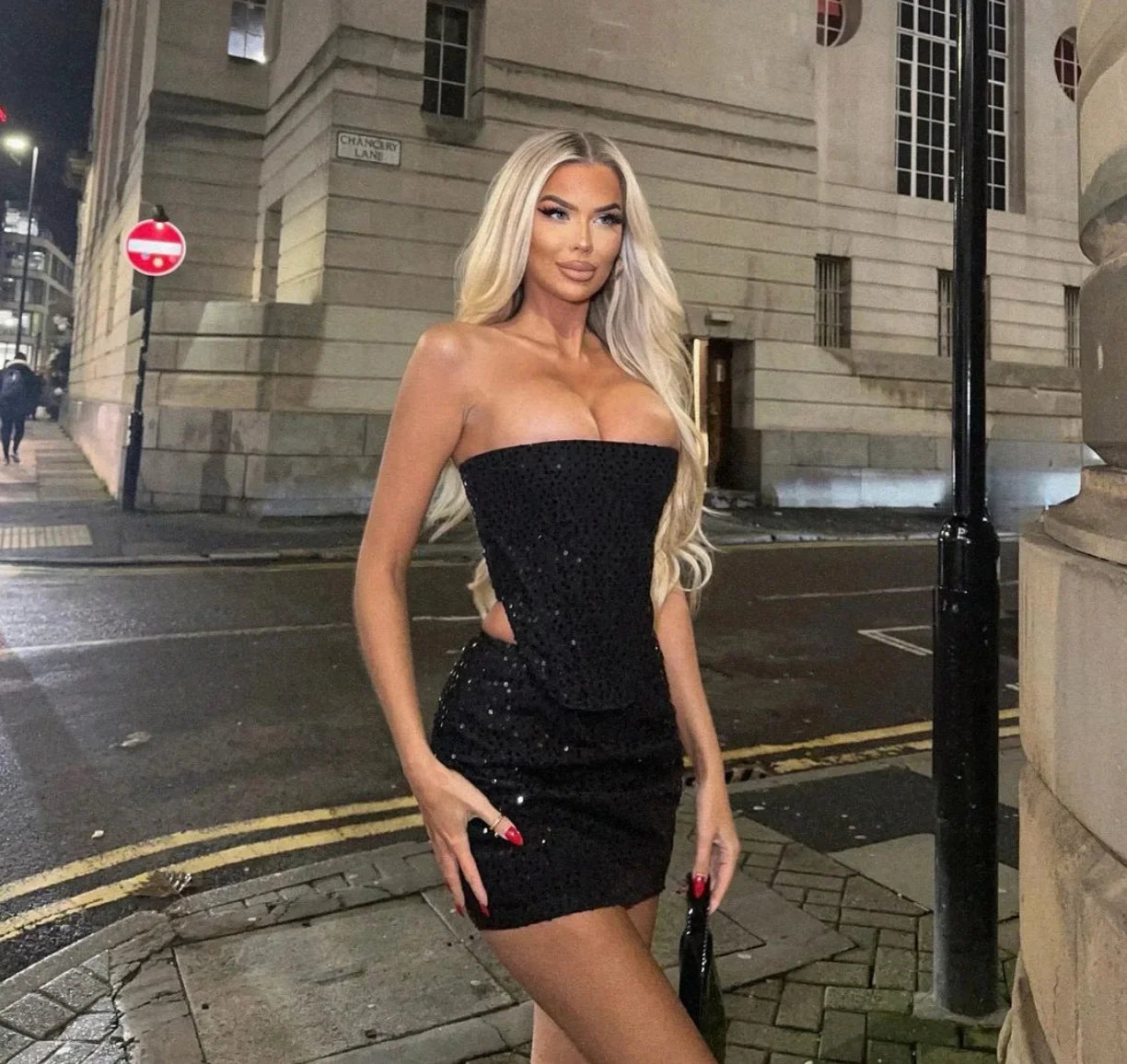 Women Blue Sequined Denim 2 Piece Sets Sexy Strapless Top Stylish Woman Mini Skirt Sets Tweed Set Summer Nightclub Outfits