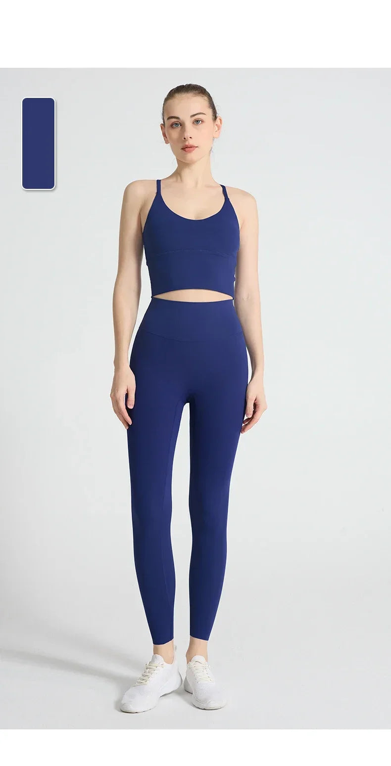 2-piece Yoga Suit Women Sportswear Fitness Set Cross back Yoga Tops A High Waist Leggings Pilates Fitness Sports Clothing👚👚