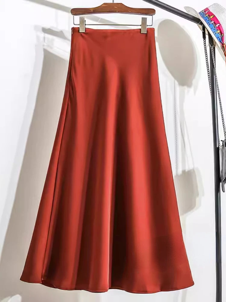 Acetic Satin Fishtail Skirt Woman Korean Fashion Elastic High Waist Skirts for Women Spring/summer 2026 New Slim Long Dresses