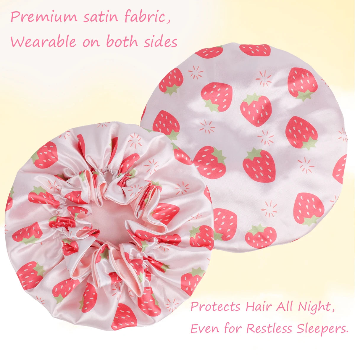 1 Piece Satin Silk Sleep Cap with Fruit Animal Print Double Layer Comfortable for Daily Use