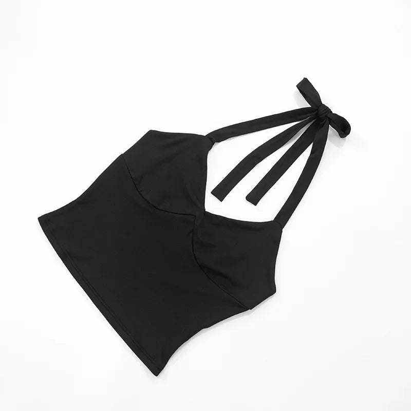 Women Solid Sexy 2 Piece Set Summer Tracksuits Lace Up Halter Backless Tank Crop Tops + Skinny Knee Length Pants Fitness Suits