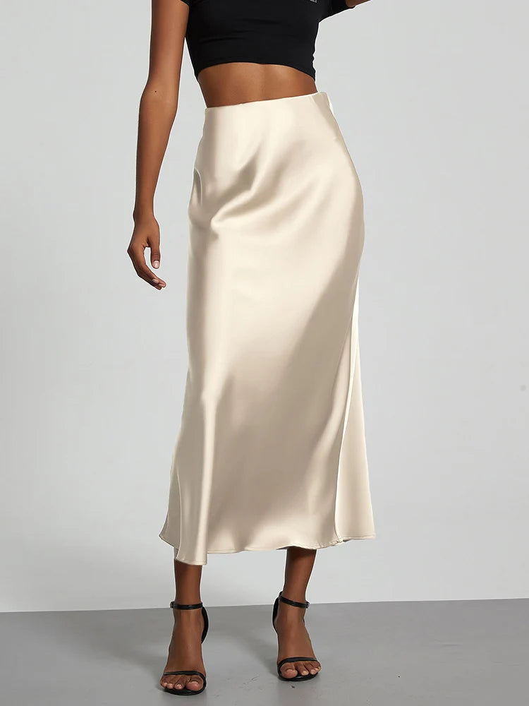 Fashion Satin Party Long Skirt High Waist Solid Color Casual Basic Women Skirts Fishtail Skirt Chic Summer Woman Clothing 2026