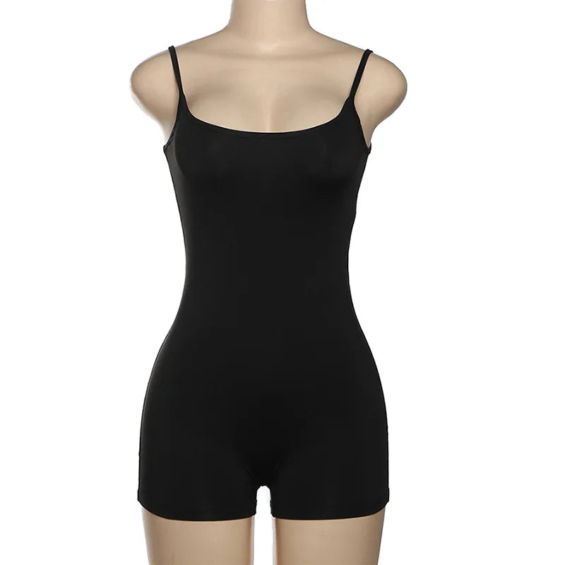 Women Spaghetti Rompers for Women Sexy Condole Super Short Playsuits Summer Solid Shorts Strap Low-Cut Back Romper