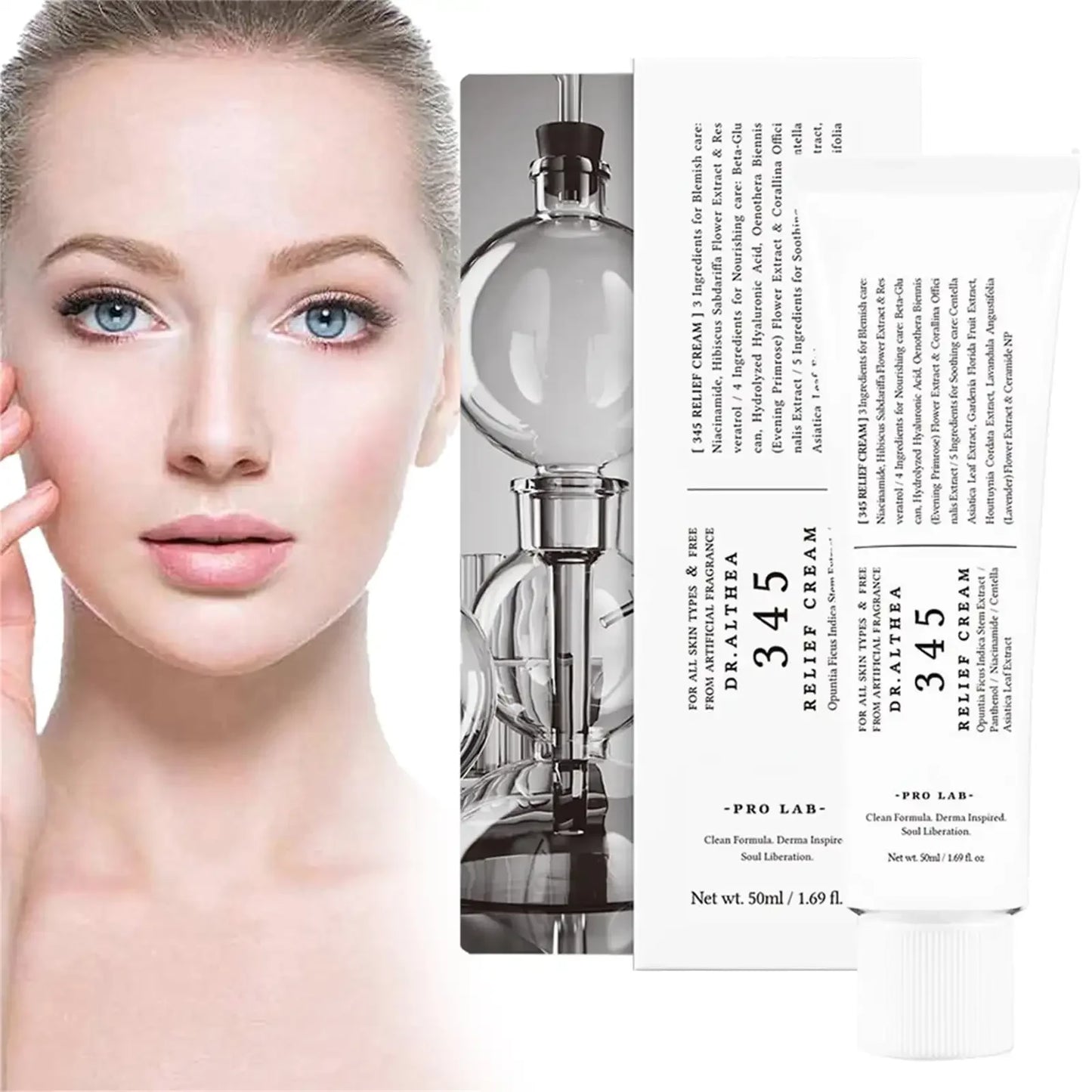 345 Face Moisturizer 50ml, Daily Soothing Cream for Skin Recovery, Brightening, and Calming, Gentle for All Skin Types