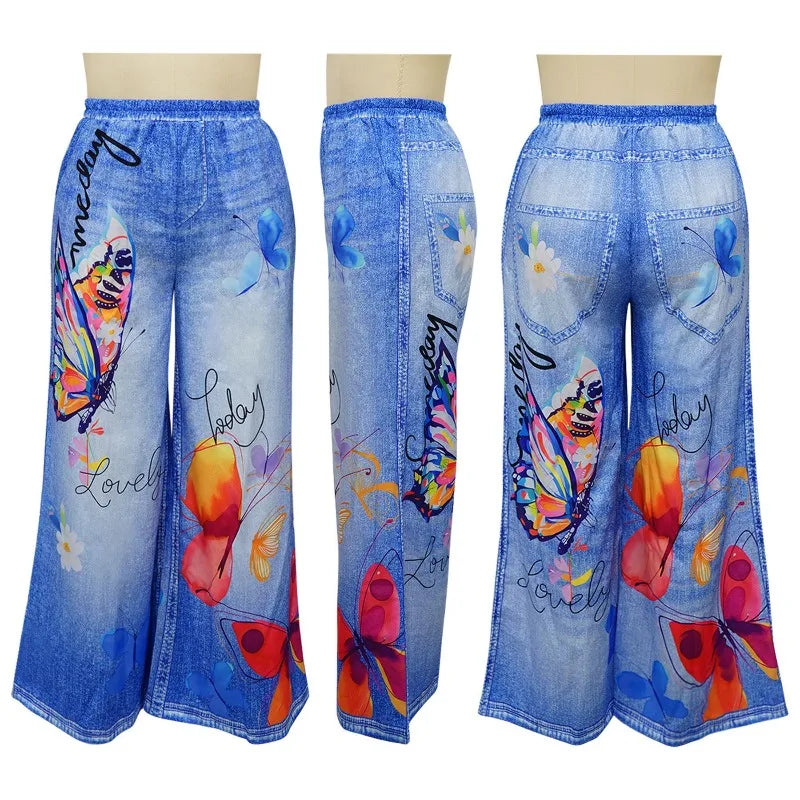 KEXU Women's Tie Dye Printed Wide Leg Casual Loose Long Pants Streetwear