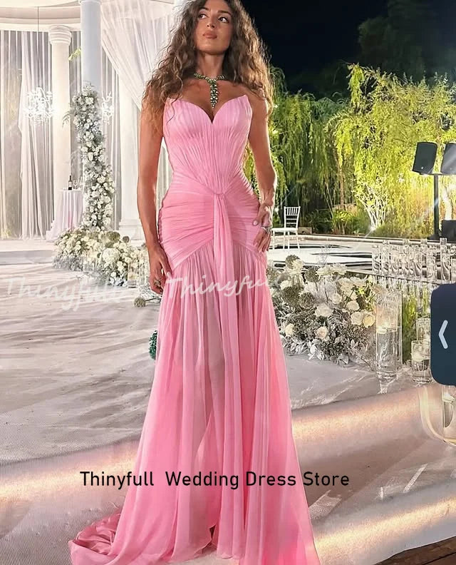 Thinyfull Chiffon Mermaid 2026 Prom Dress Sleeveless Sweetheart Ruched Evening Dress Long Formal Gown Robe De Soirée Customized