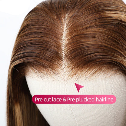 Wear And Go Glueless Human Hair Brazilian Straight Highlight Wig 4x4 HD Lace Glueless Preplucked Human Wigs Ready To Go