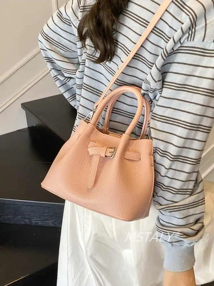 Fashion Red Bucket handbags Korean Casual Simple One Shoulder Bags Summer Female Temperament Versatile PU Crossbody Bag