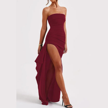 2025 women Summer Slash Neck Strapless Party Evening Dress Casual Sleeveless High Slit Long Dress Elegant Backless Sexy Dress