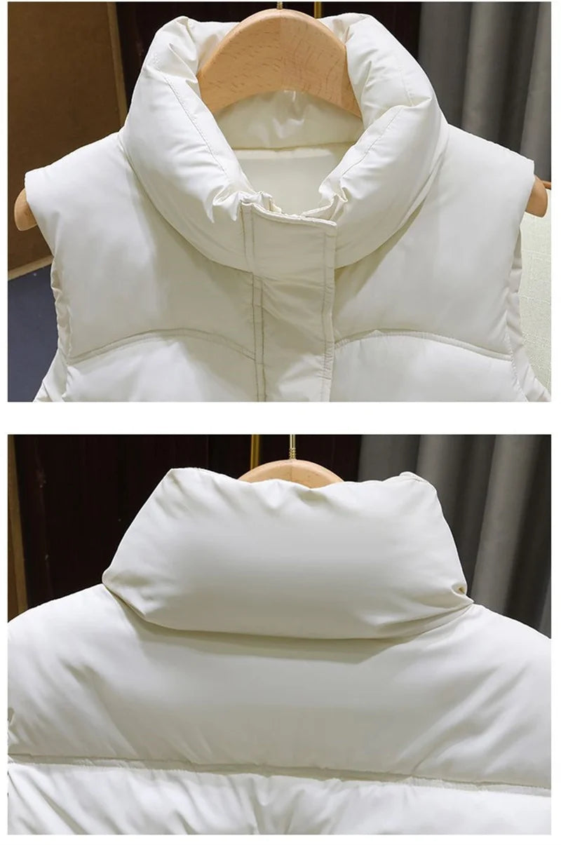 Down Cotton Vest Women 2025 New Autumn Winter Fashion Stand Collar All-Match Warm Sleeveless Waistcoat Jacket Ladies Female Tops