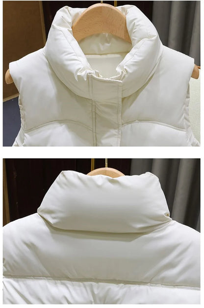 Down Cotton Vest Women 2025 New Autumn Winter Fashion Stand Collar All-Match Warm Sleeveless Waistcoat Jacket Ladies Female Tops