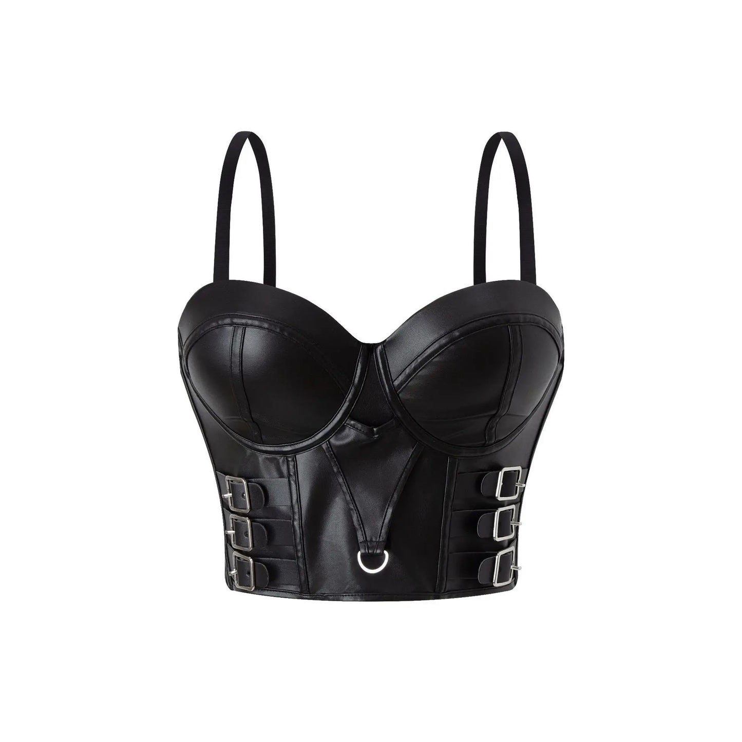 Stylish Wowen PU Leather Corset Imitation Leather Festival Clothing Bustier Lady Cropped Top Girls Punk Rock Club Party Camis