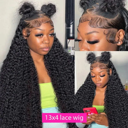 CEXXY 300% High Density Deep Wave 13x6 HD Lace Frontal Wig Brazilian Curly Water Wave Lace Frontal Wigs 36 Inches For Women
