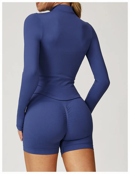 New Women Seamless Zipper Jacket Yoga Long Sleeved Gym Top Yoga Push Up Jacket Fitness Running Workout Sport Coat Women's Shirts