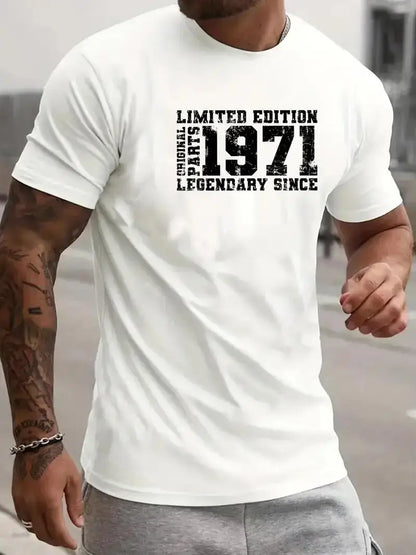 " LIMITED 1971 EDITION" Letters Print Casual Crew Neck Short Sleeve Tops For Men,Quick-drying Comfy Casual Summer T-Shirt