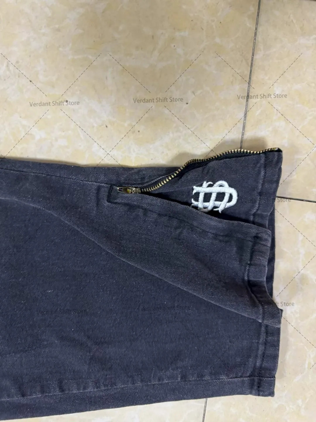 Y2K Cuffed Zipper Embroidered Wide-Leg Jeans Street Gothic Hip-Hop Loose-Fit Fashionable Men's Jeans Trendy Versatile Denim Pant