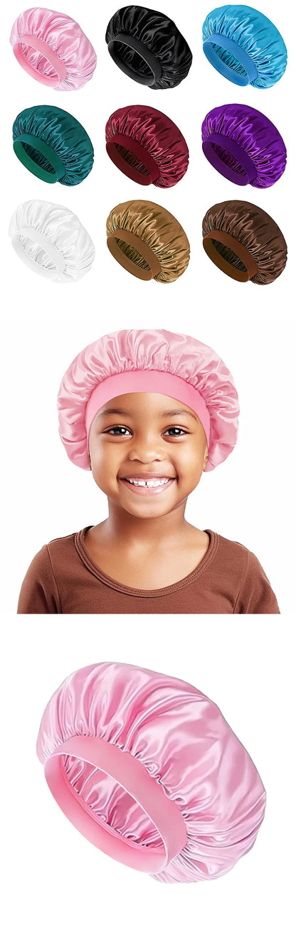 Baby Kids Satin Wide Band Sleeping Hat Beige Black White Pink Purple Bonnet Cap Turban Hat Wide Elastic Bands Night Sleep Cap