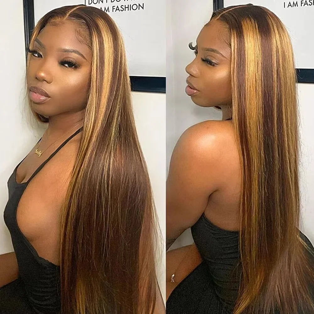 P4/27 Honey Blonde 360 Full HD Lace Frontal Wig 30 Inch Straight Lace Front Wigs Highlight Glueless Wig Human Hair Pre Plucked