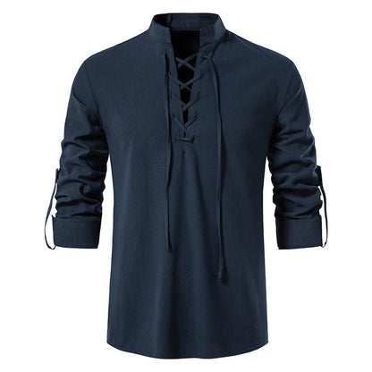 New Men's Casual Blouse Cotton Linen Shirt Tops Long Sleeve Tee Shirt Spring Autumn Slanted Placket Vintage Yoga Shirts