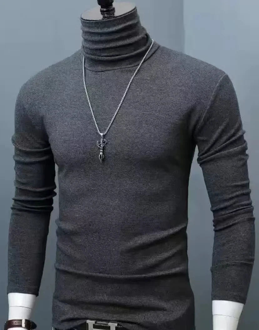 Korean Clothing Blouse Oversize Golf Wear Casual Full Cotton Men's Turtleneck Base Shirt Simple Solid Color Long Sleeve Tops Tee