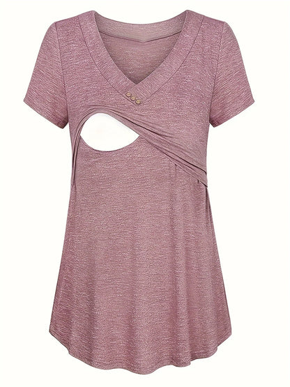 Casual Womens Maternity T-Shirt Top Summer Soild Color Short Sleeve  Tee Shirt Crew Neck Basic Nursing Tops Comfort Tee