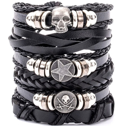 Fashion Bracelet Viking  Bracelet For Men Hand Bracelets Woven Skull Hand Jewelry Adjustable Leather Set viking man bracelet