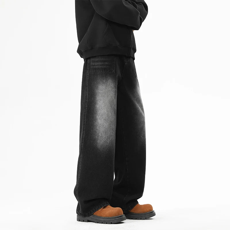 2025 New Retro Washed Straight-Leg Jeans For Men High Street Fashion Baggy Denim Pantalones Hombre Hip Hop Distressed Y2K Jean