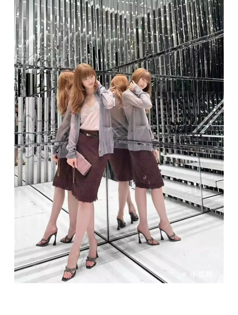 2025 NEW High Quality Luxury Heels Women's Sandals Designer Shoes Rhinestone Square Toe Open Toe Slides Женская Обувь