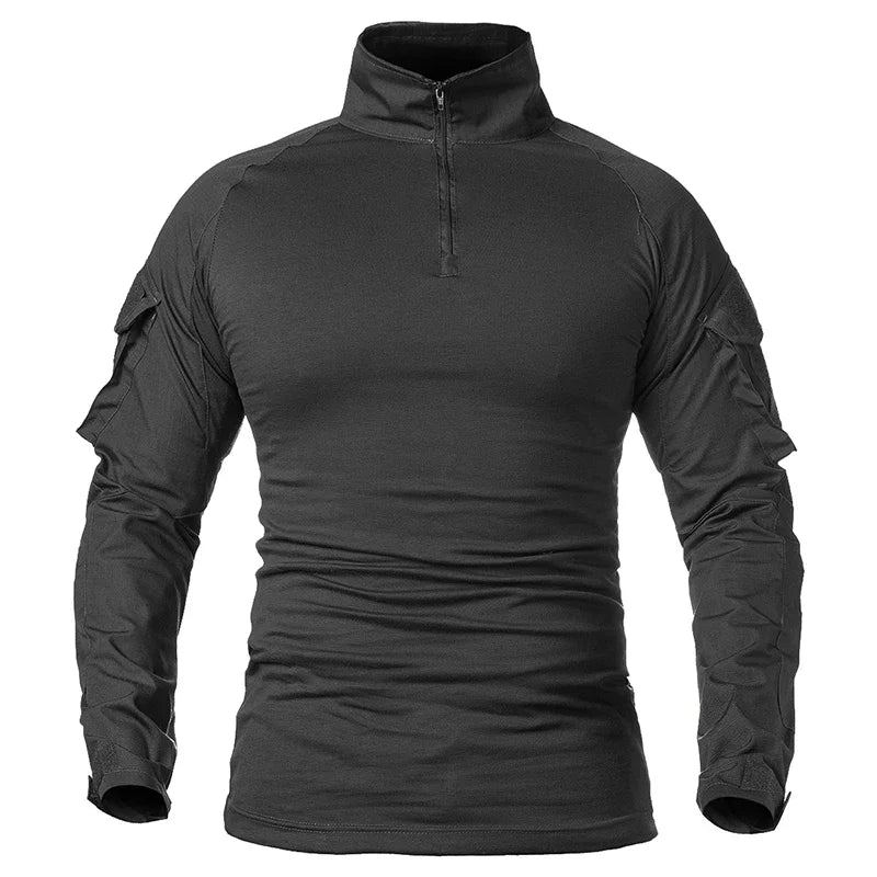 Men's Outdoor Tactical Shirts Long Sleeve Outfit Combat Shirt 1/4 Zipper Ripstop Tops Workwear pullover Camo Airsoft T-Shirts