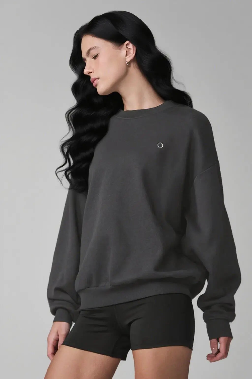 Loose yoga round-neck sweatshirt for men and women American three-dimensional reflective logo casual