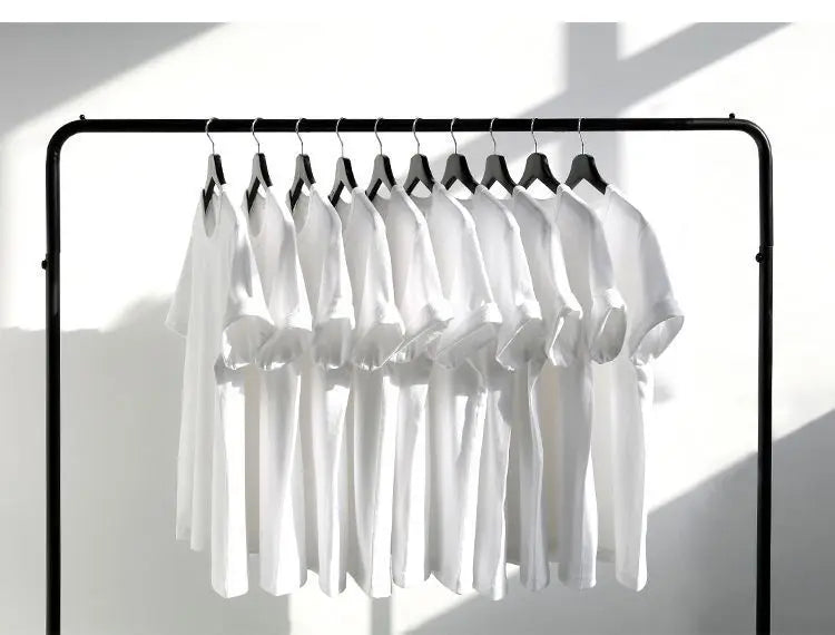 Heavyweight Impermeable 300g Carbon Matte Pure Cotton Thick Short Sleeved T-shirt Men and Women Pure White Simple Base Shirt