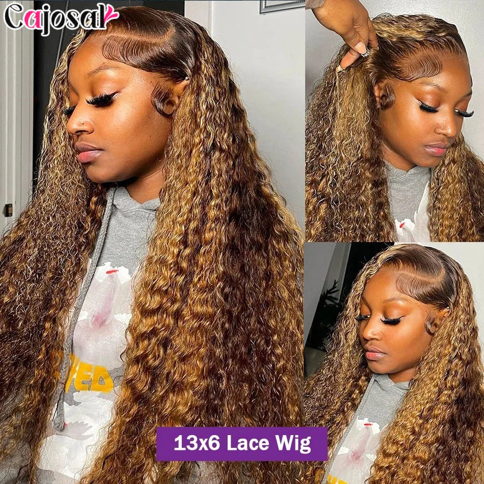 16 36 Inch Highlight Ombre Hd Lace Frontal Wig Curly Human Hair Wigs 4/27 Colored 13x4 13x6 Deep Wave Curly 4x4 Lace Closure Wig