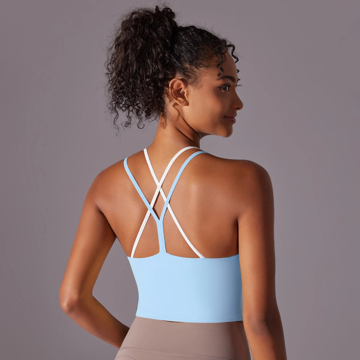 New Women Fitness Sports Bra Top Gym Yoga triangle backless Athletic Back Cutout Cross Tight Workout Soft With Chest Pad