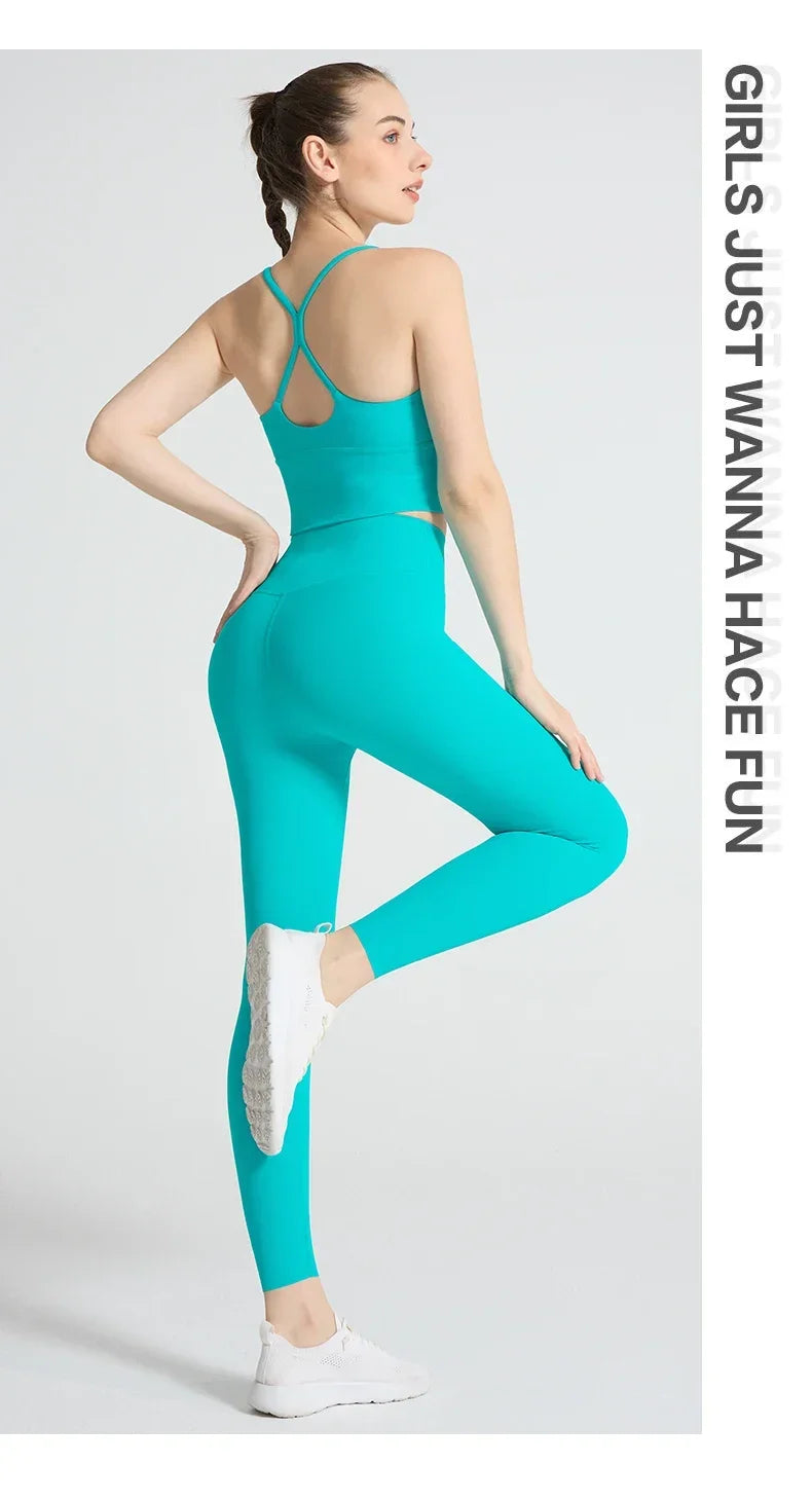 2-piece Yoga Suit Women Sportswear Fitness Set Cross back Yoga Tops A High Waist Leggings Pilates Fitness Sports Clothing👚👚