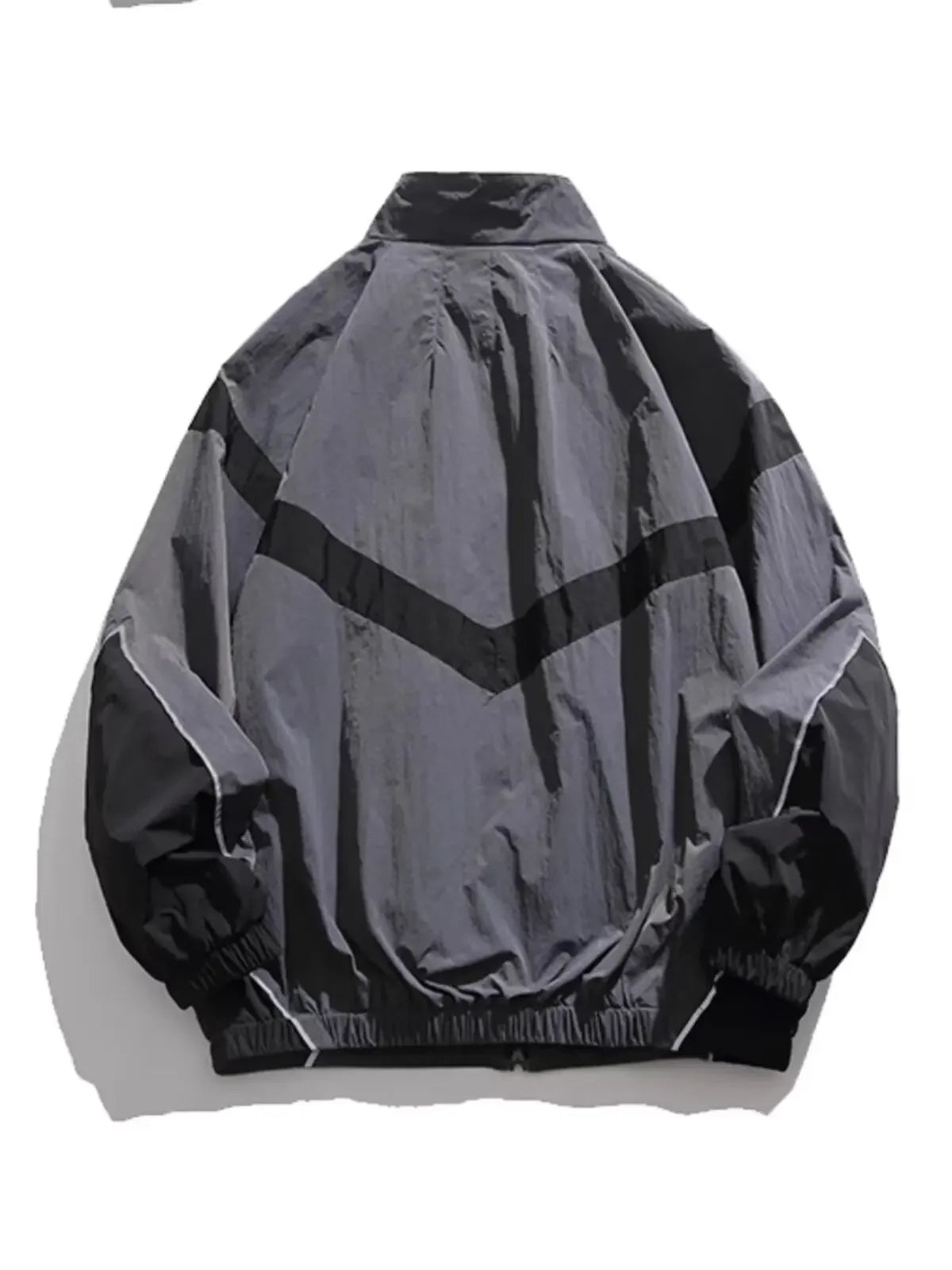 Trendy American Style Zippered Hooded Jacket Men's Loose Fit Casual Autumn Fashion Thin Jacket Reflective Patchwork Stand Collar