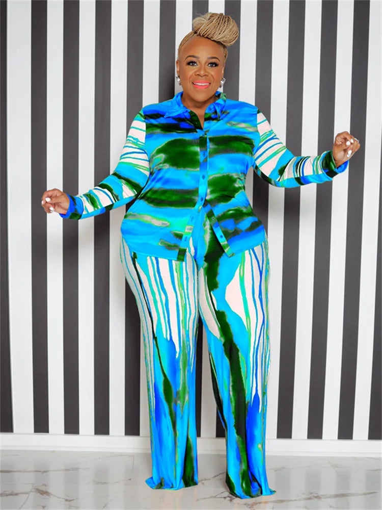 Wmstar Plus Size Two Piece Outfits Women Fall Clothing Tie Dye Top and Pants Leggings Matching Set Wholesale