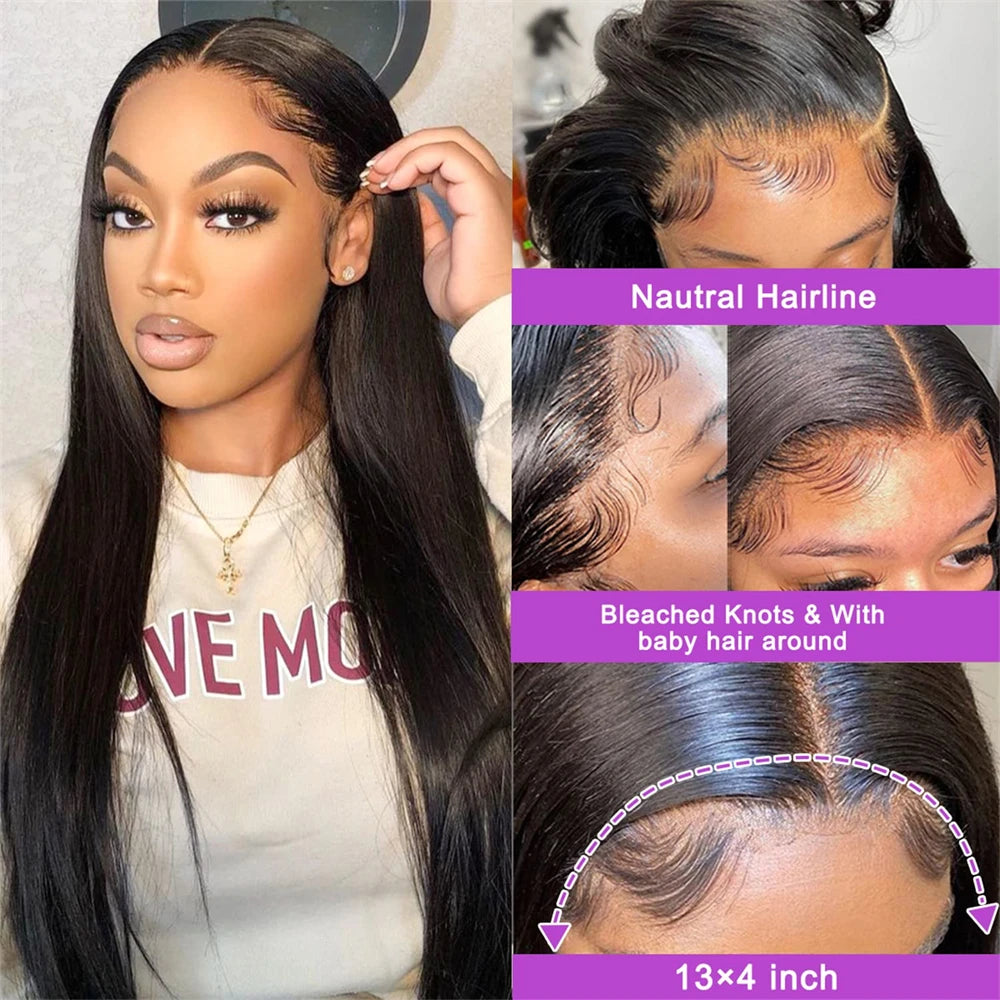 13x4 HD Transparent Bone Straight Lace Front Human Hair Wigs Brazilian Frontal Wigs For Women 30 34 Inches 180 Density