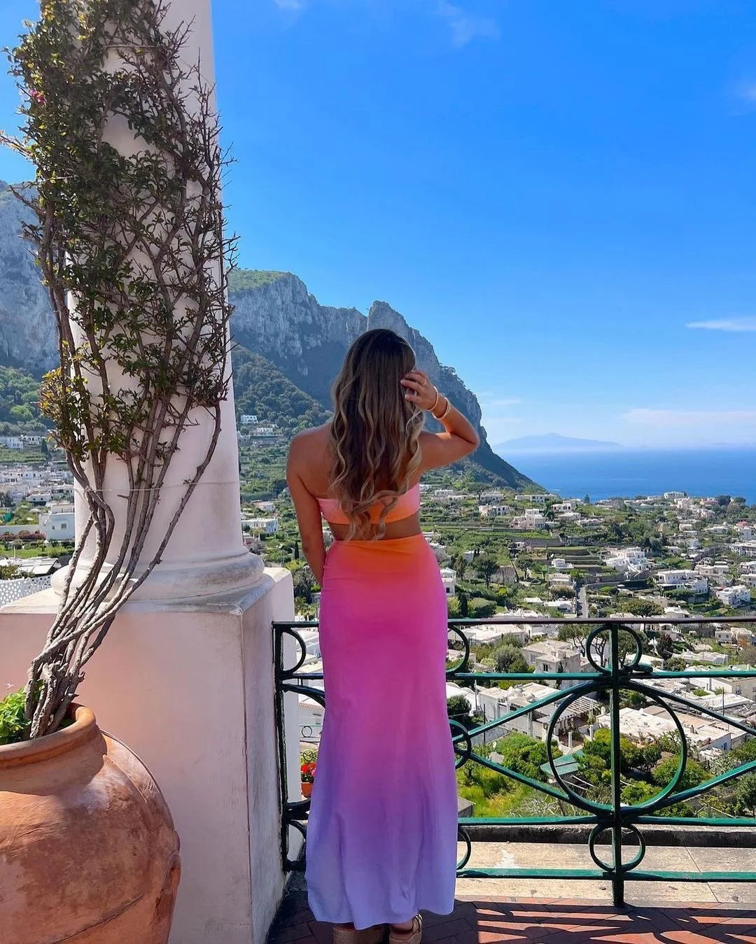 Summer dress Casual sexy gradient color print skirt with chest and waist