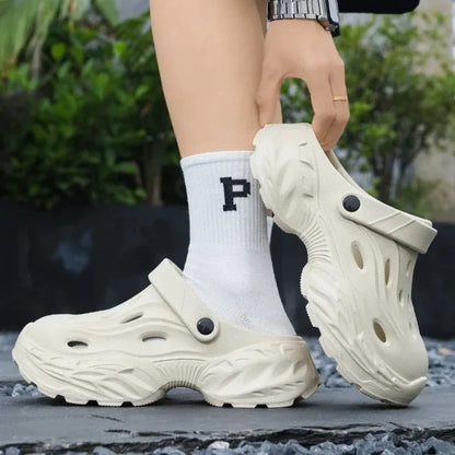 Summer New High-quality EVA Perforated Breathable Wearable Casual Solid Color Simple Thick-soled Large-sized Couple Sandals