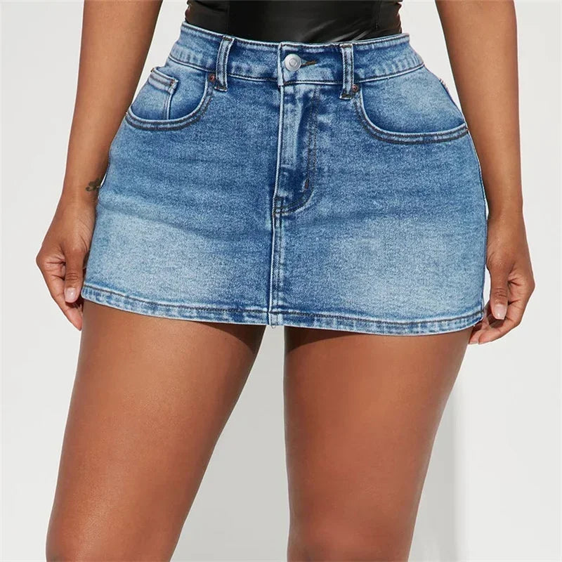 Sexy Slim Button Splice High Waist Ultra Short Skirt Women Summer Wrap Hip Denim Half-body Dress Female Casual Trend Streetwear