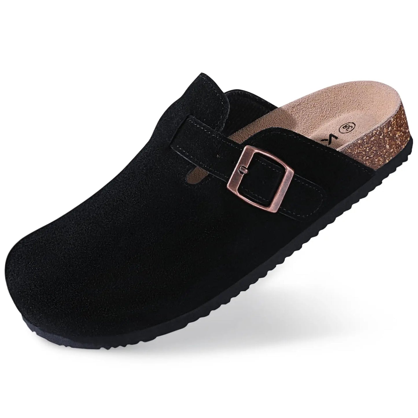 Comwarm Men Suede Clogs Slippers Classic Cork Footbed Mules Women Cozy Fashion Clogs Shoes With Arch Support Men Beach Sandals