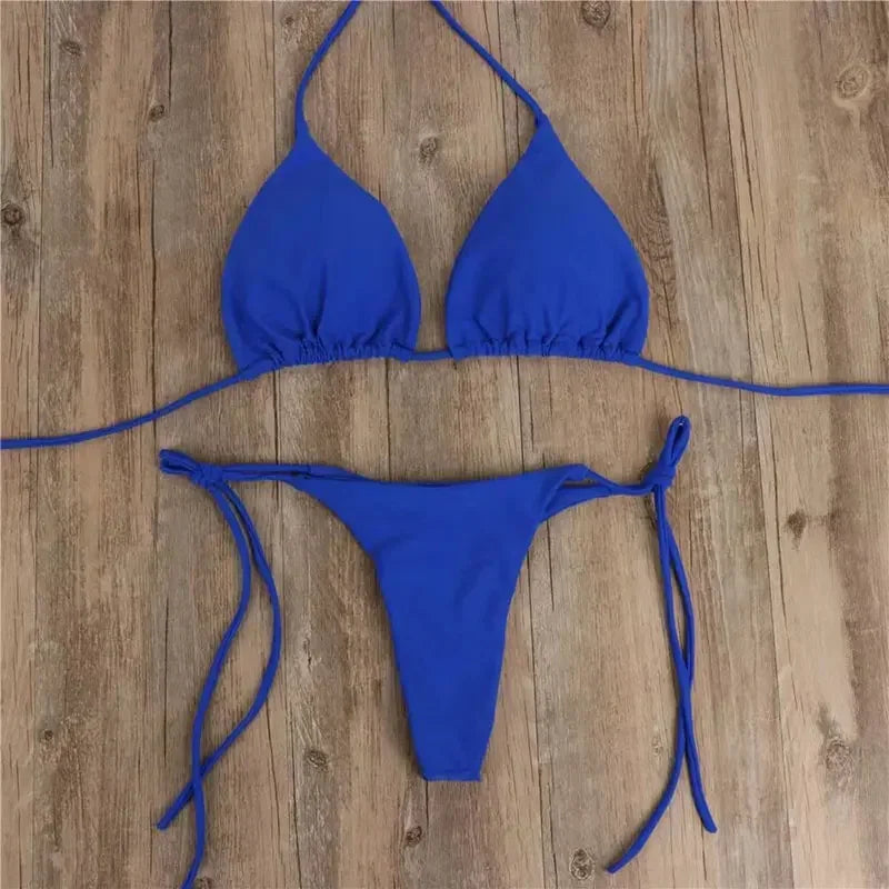 2 Pcs/Set Chic Women Swimwear Pure Colors Simple Quick Dry Backless Bikini Set Sexy Woman Swimsuits For Vacation купальник