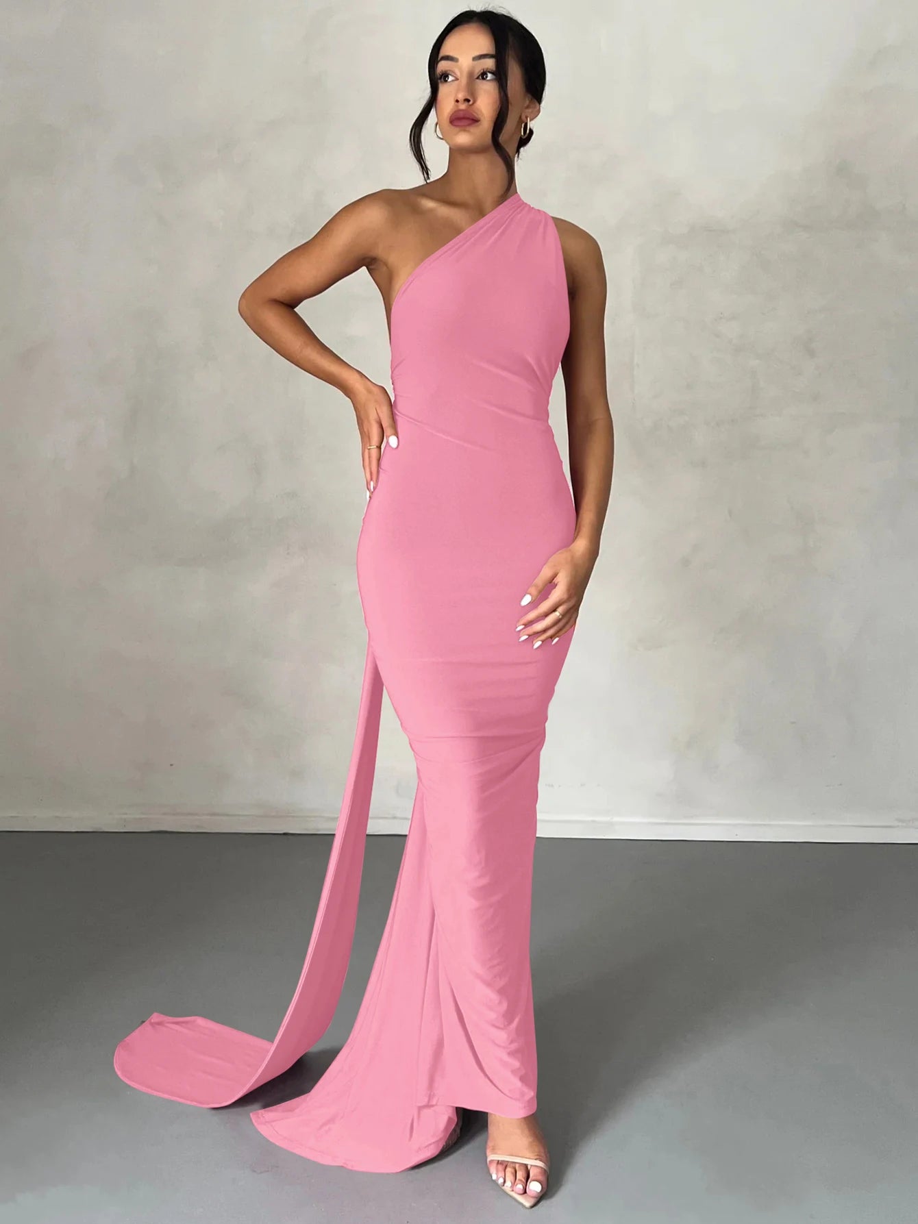 Dulzura One Shoulder Backless Ruched Slim Ribbon Long Dress Women Solid Sexy Elegant Dress Evening Party Club Prom Summer Outfit