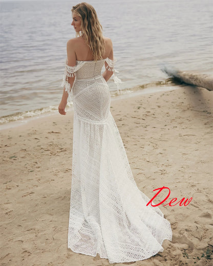 Customized Formal Sexy Temperament Dreamy Romantic Wedding Dress 	 White Lace Wedding Party  Trumpet Sleeveless  Dresses