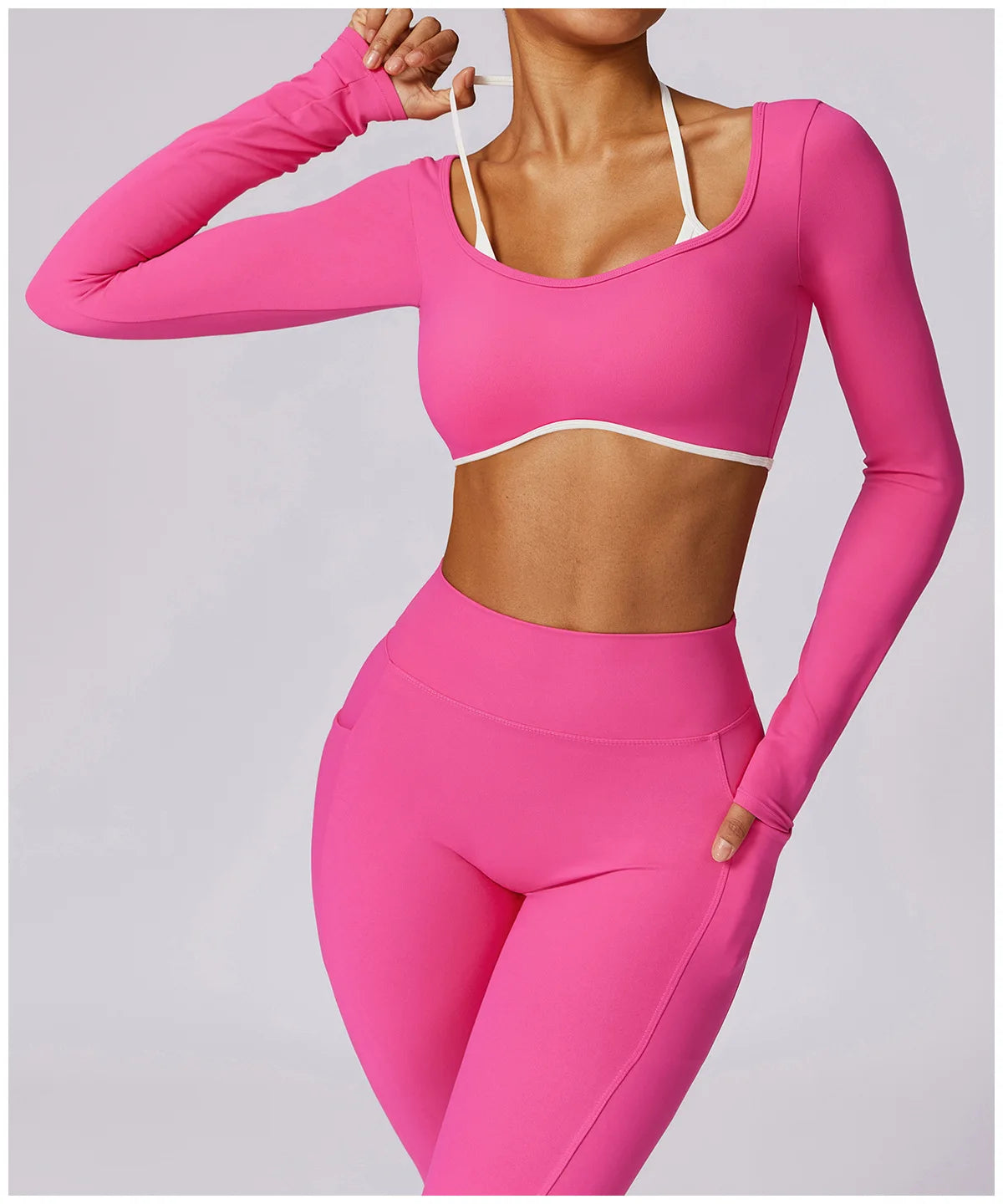 Sexy Yoga Women's 2 Pieces Gym Sports Suit Workout Clothing Long Sleeve Gym Crop Top High Waist Leggings Fitness Bra Sportswear