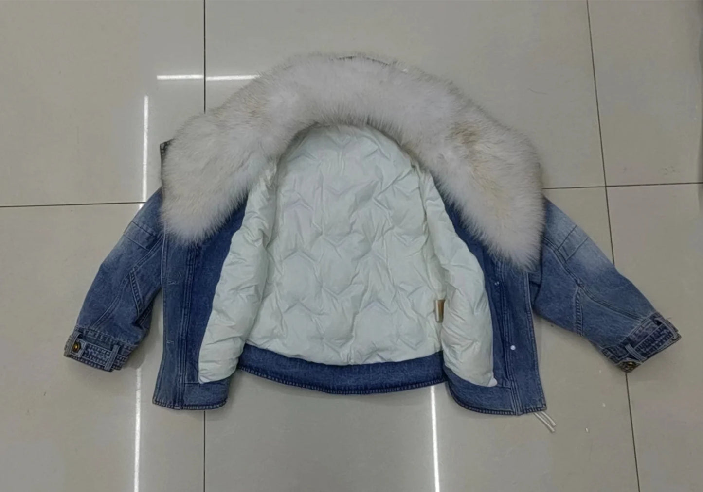 Womens Coats Spring New 100%Natural Real Fox Fur Collar Fashion Short Denim Jacket Luxury Goose Down Puffer Jackets Clothing